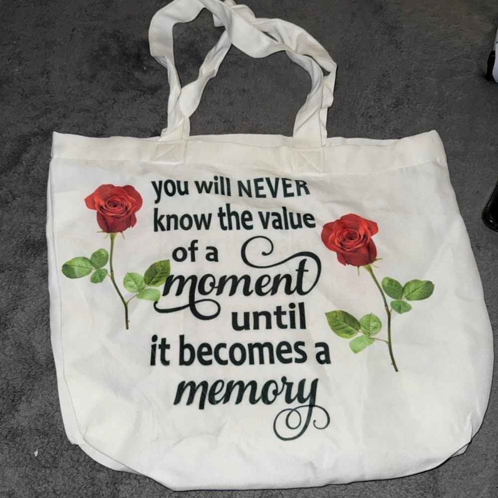White Tote Bag with Red Rose Design